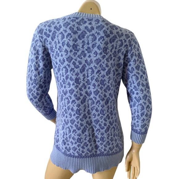 HEARTS OF PALM Womens Size Small Blue 3/4 Sleeve V Neck Animal Print Sweater - Picture 4 of 6